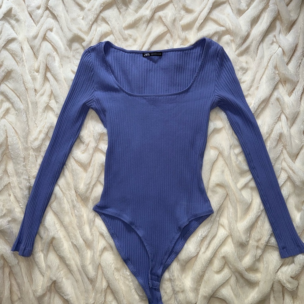 Zara Blue Ribbed Bodysuit - Picture 1 of 4